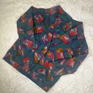 새상품급 레트로 올 패턴 자켓 빈티지풍 멀티 컬러 겉옷 L 상당