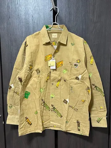 Papas 자수 패턴 긴팔 셔츠 베이지