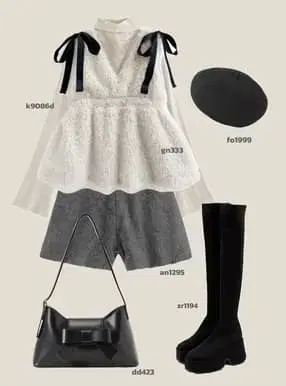 묶음 할인 가능 V넥 리본 퍼 페플럼 튜닉