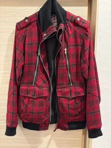 빨간색 체크 캐주얼 자켓