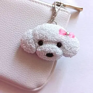 토이 푸들 화이트 핑크 리본 참 금장 장식을 선택해 주세요