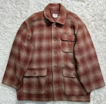 브라운 체크 무늬 울 자켓