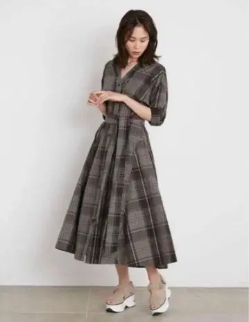 SNIDEL 코튼 체크 셔츠 원피스