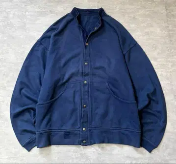 90s~ 빈티지 스냅 버튼 맨투맨 가디건 네이비