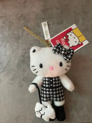 키티전 헬로키티 하운드투스 체크 패턴 드레스 키링