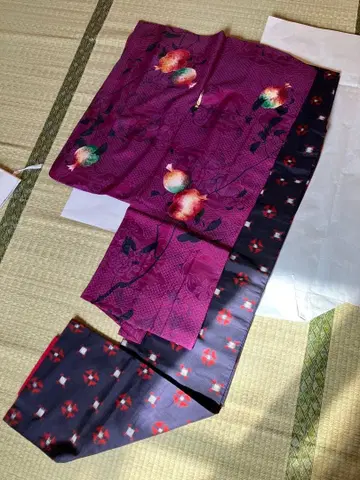 앤티크 이중 기모노 네이비에 추상 무늬