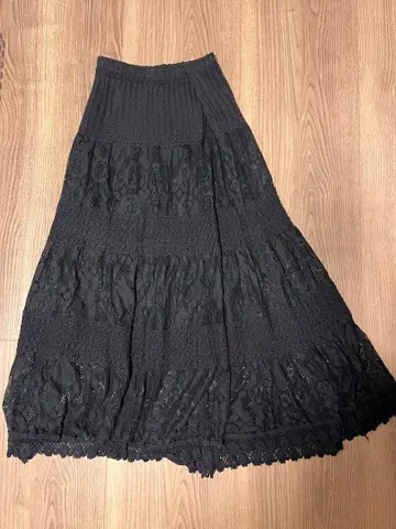 블랙 레이스 티어드 롱 스커트