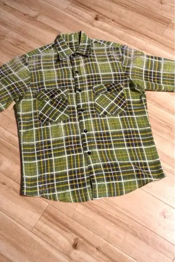 80s 플란넬 셔츠 프리넬 그린 좋은 배색