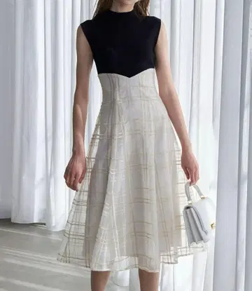 MERCURYDUO 시어 체크 니트 도킹 원피스