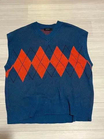 RAGEBLUE 아가일 무늬 니트 베스트 M 사이즈 네이비/오렌지