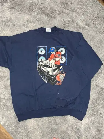 Hanes 네이비 DJ 그래픽 맨투맨