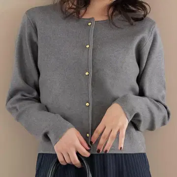 coca 골드 버튼 니트 가디건 그레이