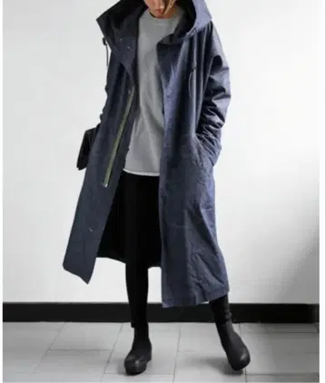 antiqua 보아 안감 데님 코트 롱