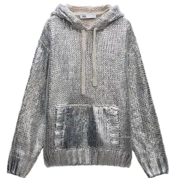 [ ZARA ] 후디 니트 후드티 메탈릭