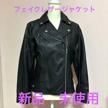 블랙 페이크 가죽 자켓 라이더스 L
