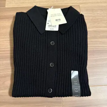 UNIQLO 메리노 리브 폴로 가디건 M 블랙 긴팔