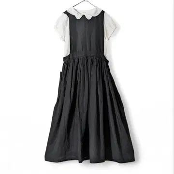 핸드메이드 작가 Kirapeco / 개더 가득 린넨 에이프런 원피스