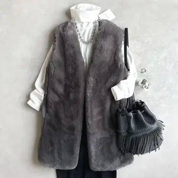 새상품 PLST 플라스테/에코 퍼 롱베스트 그레이 복슬복슬 루즈핏 베스트