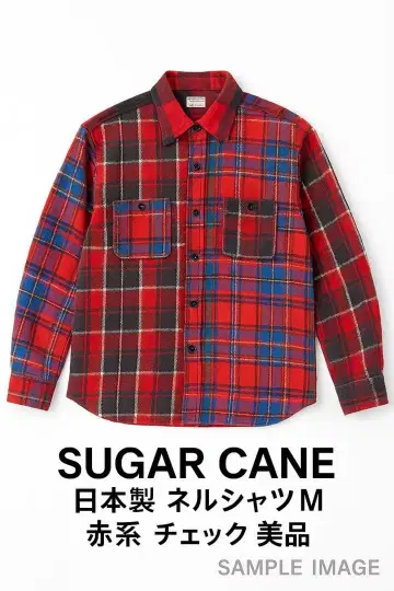 SUGAR CANE 일본제 플란넬 셔츠 M 빨간색 계열 체크 새상품급