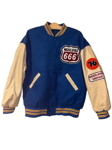 바시티 자켓 파랑 크림 자수 로고