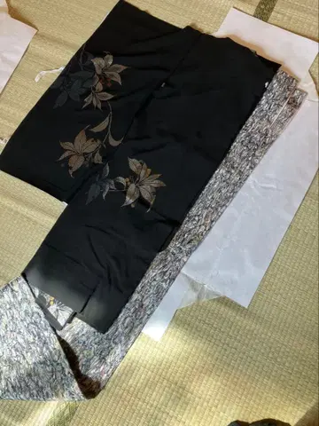 앤티크 이중 기모노 그레이 추상 무늬