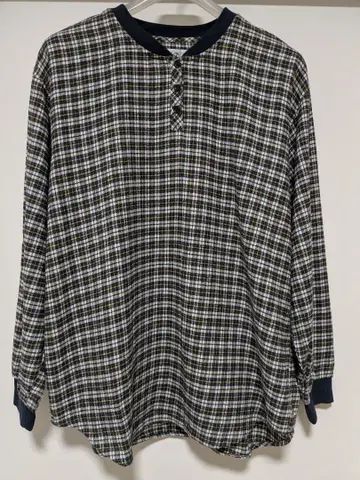 헨리넥 체크 무늬 티셔츠 롱T셔츠 구제 의류