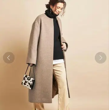 노카라 코트 모카 베이지 울 혼방 벨트 새상품급