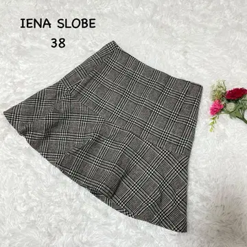 슬로브 이에나 [M] 글렌체크 미니 스커트 밑단 플레어 스커트 울
