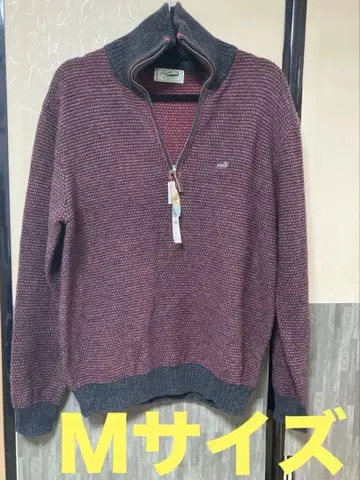 LACOSTE 하이넥 니트 M 빨간색 그레이