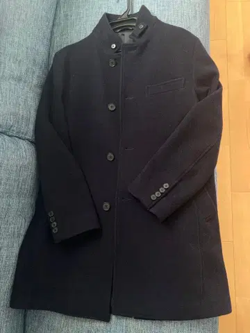네이비 스탠드 카라 체스터 코트