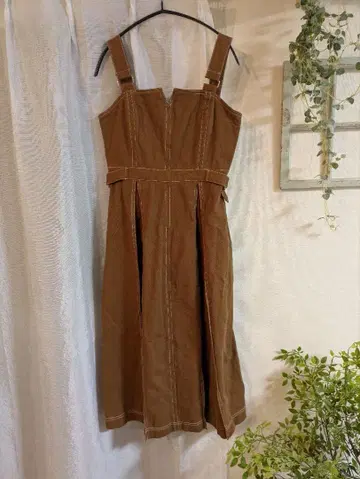 올리브 데 올리브 스티치 오버롤 스커트 브라운