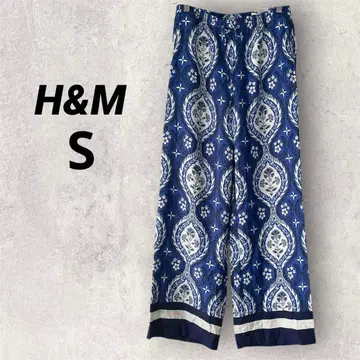 H&M [ S ] 파랑 페이즐리 무늬 다마스크 무늬 와이드 팬츠 리조트