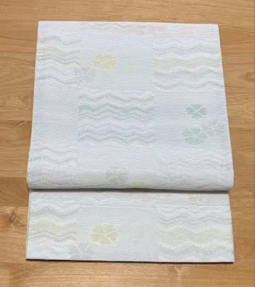 화이트 후쿠로 오비 물결무늬 꽃무늬