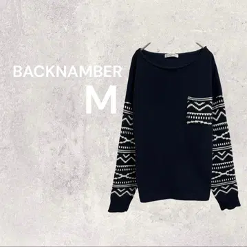 백넘버 니트 스웨터 긴팔 노르딕 패턴 네이비 M 면 속기모