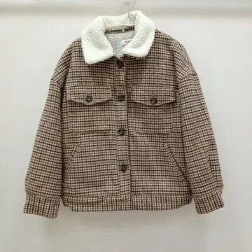 브라운 계열 체크 플리스 자켓