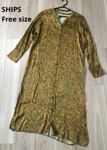 SHIPS 꽃무늬 올 패턴 긴팔 롱 원피스 카키 그린 프리 사이즈