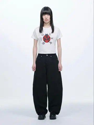 OHESHIO 와이드 커브드 팬츠, 블랙