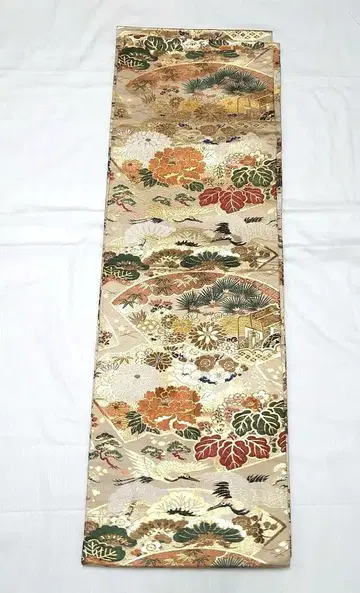고급 실크 후쿠로 오비 꽃무늬 학 모티브
