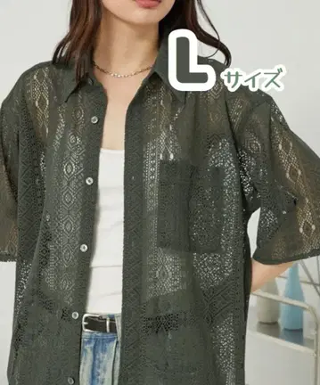 [올리브] 레이스 루즈 시어 셔츠 반팔 L