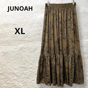 JUNOAH 롱 스커트 A라인 허리밴딩 꽃무늬 플레어 XL