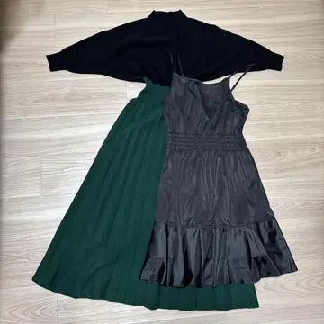 프레이 아이디 울 캐시미어 플리츠 미디 원피스 그린