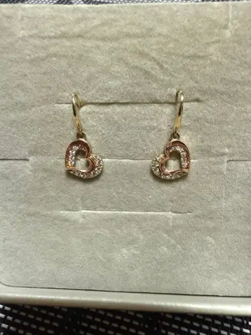 쥬얼리 츠츠미 K10 하트 모양 로즈 골드 귀걸이