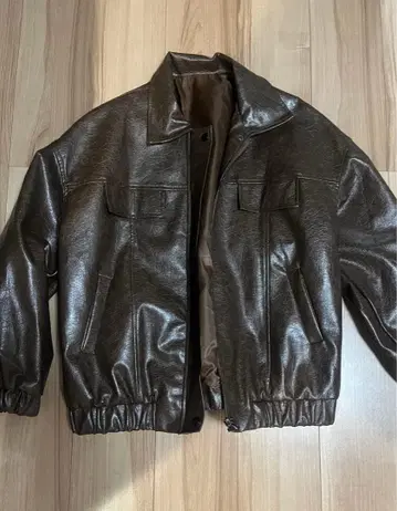 브라운 합성 피혁 자켓