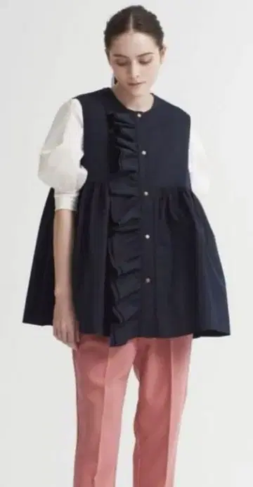 yori 더블 프릴 베스트 38 네이비