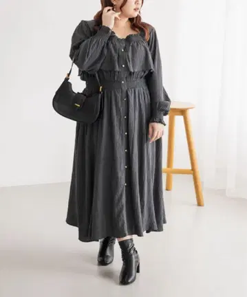 쿠레트 미사용 새상품 프론트 버튼 티어드 디자인 원피스 4L