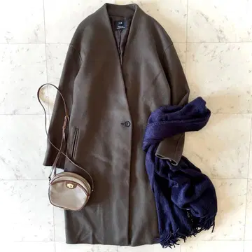 새상품급 23구 캐시미어 혼방 울 노카라 코트 40 카키 빅 사이즈