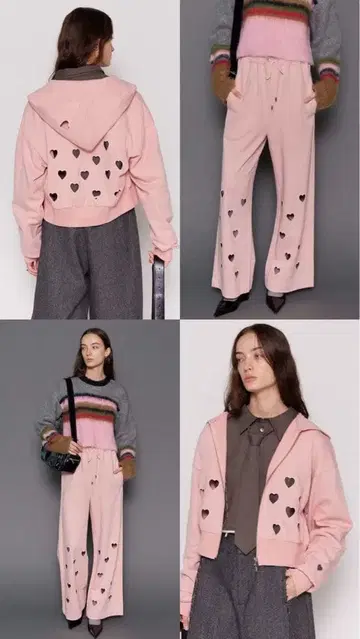 핑크 하트 컷 아웃 와이드 팬츠