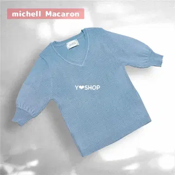 [ 새상품급 ] 라메 니트탑 V넥 5부 소매 미셸 마카롱