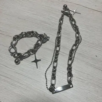 실버 체인 목걸이 팔찌 세트