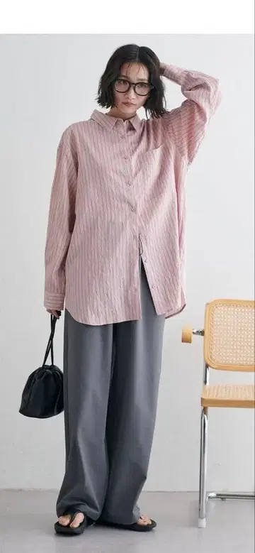 스트라이프 긴팔 셔츠 핑크